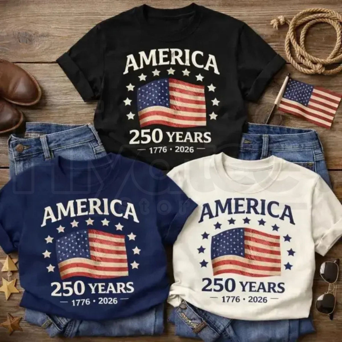 "USA 250th Anniversary" – Vintage 1776–2026 Patriotic Graphic Top