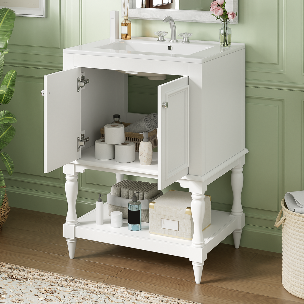 24 Inch Modern Luxury Bathroom Vanity with Ceramic Sink