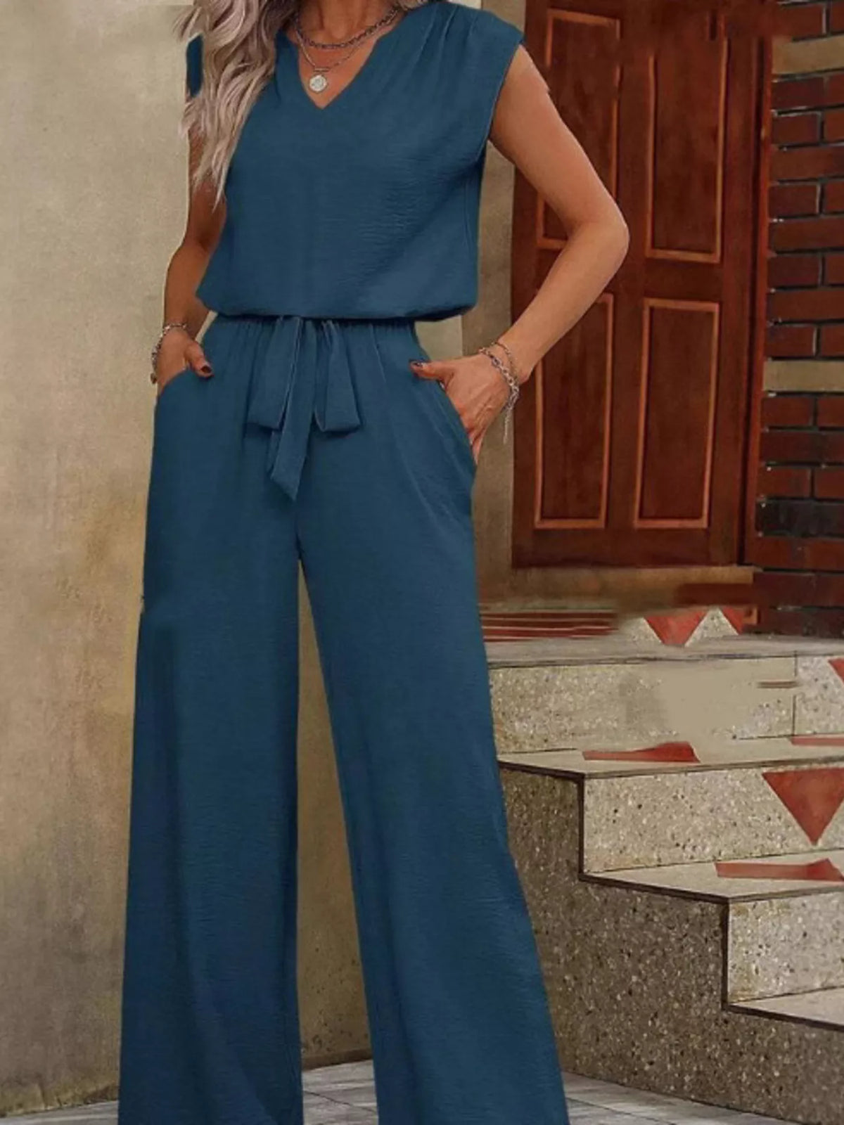 V-Neck Sleeveless Tank and Wide-Leg Pants Set