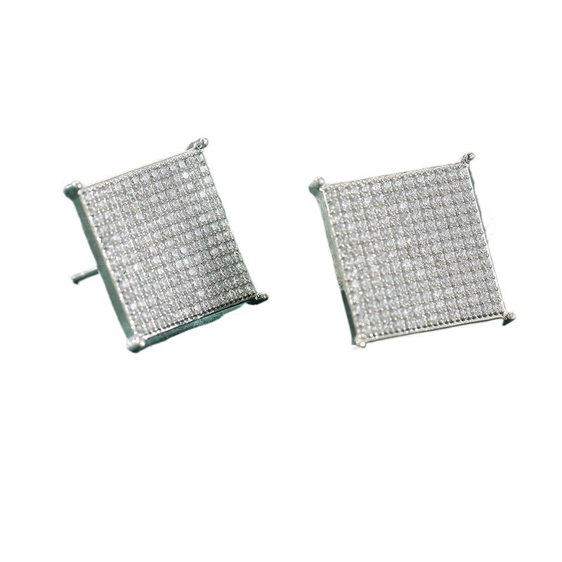 Sparkling Square Crystal Stud Earrings Silver Tone Brass Women Elegant Party Wedding Fashion Jewelry Versatile