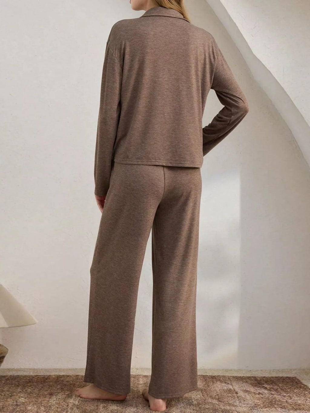 Button-Down Top and Wide-Leg Pants Lounge Set