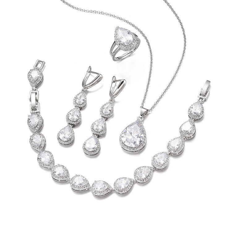 Water Drop Long Necklace Earring Ring Bracelet Ornament Suit