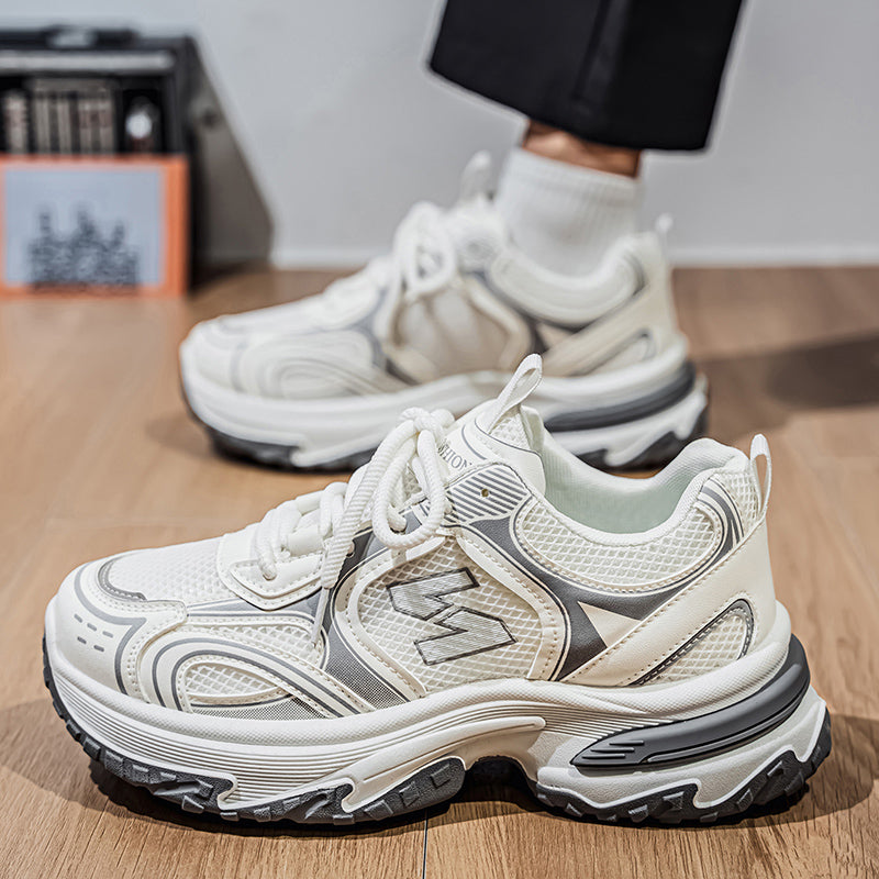 New Spring Autumn Men's Chunky Dad Shoes, Breathable Mesh Trendy Versatile Thick Sole Height Increasing Casual Sports Sneakers