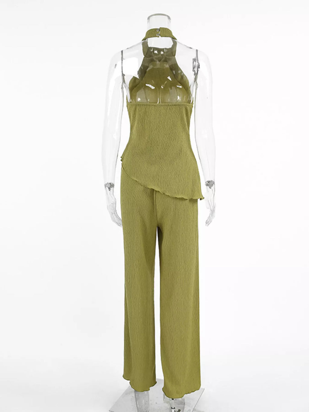 Sleeveless Top and Wide-Leg Pants Two-Piece Set – Green / Khaki