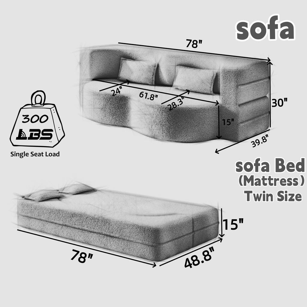 Modern Convertible Floor Sofa with 2 Pillows