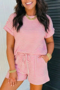 Stripe Breathable Textured Knit Short 2pcs Set