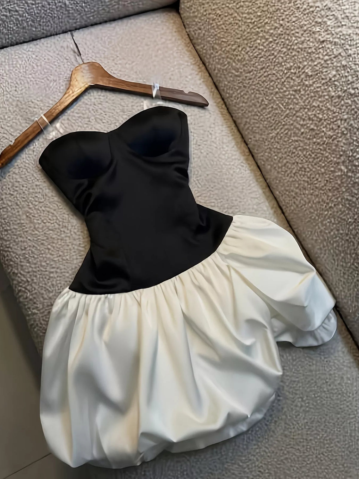 Two-Tone Strapless Bubble Hem Mini Dress