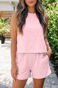 Round Neck Tee and Shorts Set – Blush Pink
