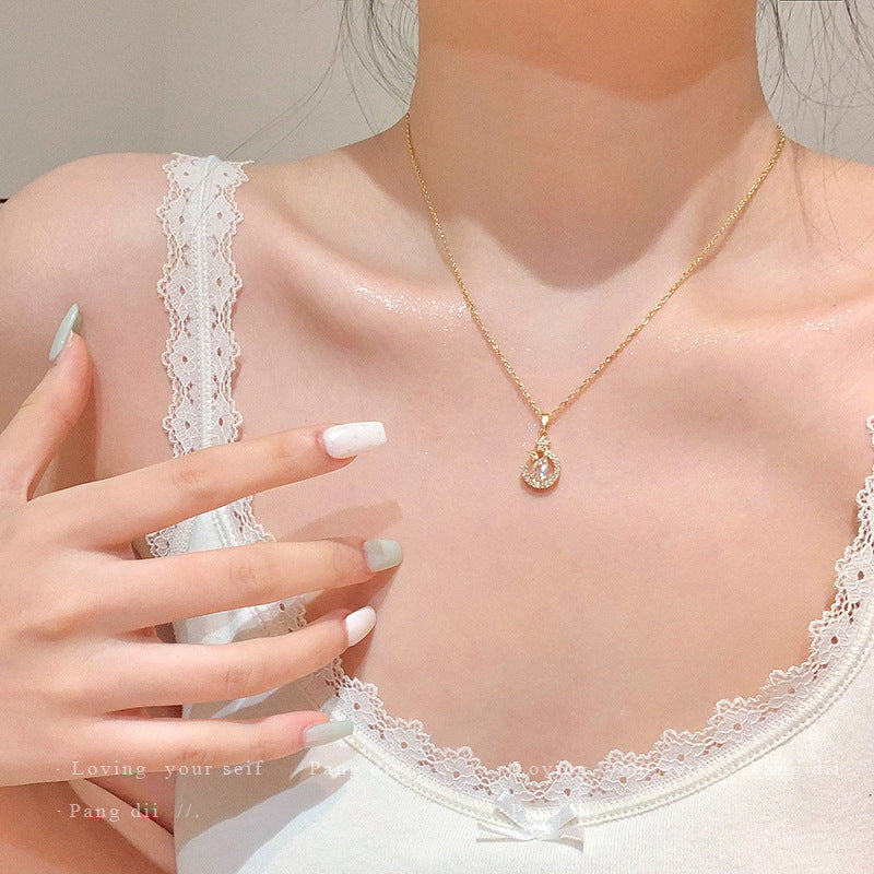 Star Moon Waterdrop Zircon Pendant Necklace Women Neck Jewelry For Daily Dating Banquet Party Occasions