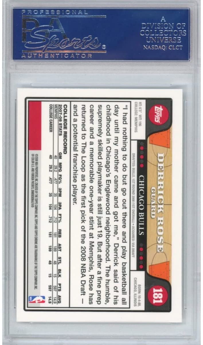 Graded 2008-09 Topps Chrome Derrick Rose #181 Rookie RC Basketball Card PSA 10 Gem Mint