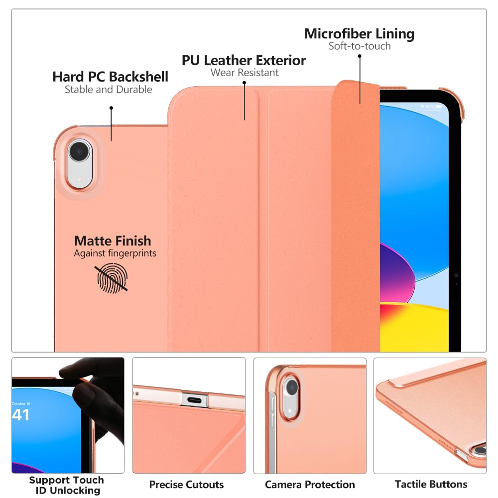 MoKo for iPad (A16) 11th Generation Case 11 Inch 2025, iPad 10th Generation Case 10.9 Inch 2022, Slim Stand Hard PC Translucent Back Shell Smart Cover, Support Touch ID, Auto Wake/Sleep, Navy Blue