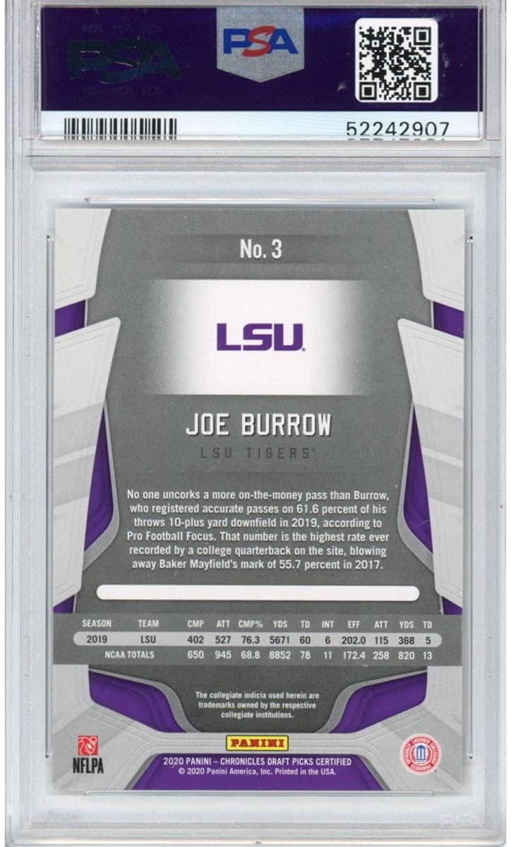 Graded 2020 Panini Chronicles Draft Picks Joe Burrow #3 Certified Rookie RC Football Card PSA 10 Gem Mint