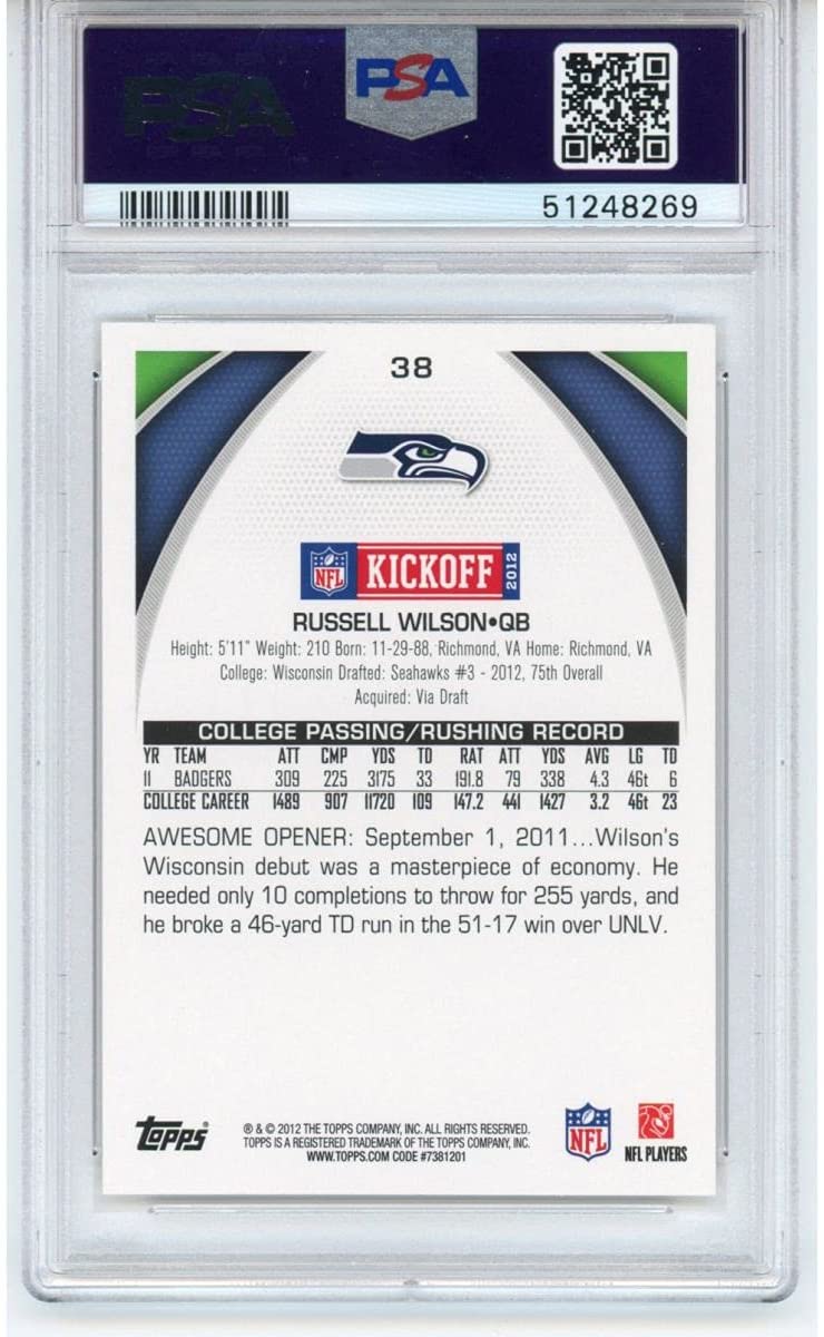 Graded 2012 Topps Kickoff Russell Wilson #38 Rookie RC Football Card PSA 10 Gem Mint