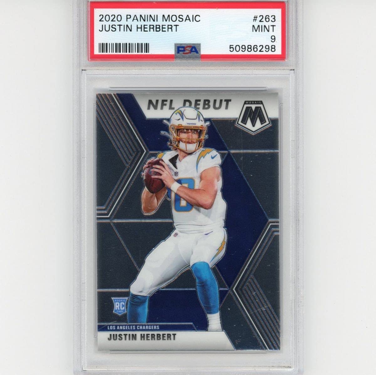 Graded 2020 Panini Mosaic Justin Herbert #263 Rookie RC Football Card PSA 9 Mint