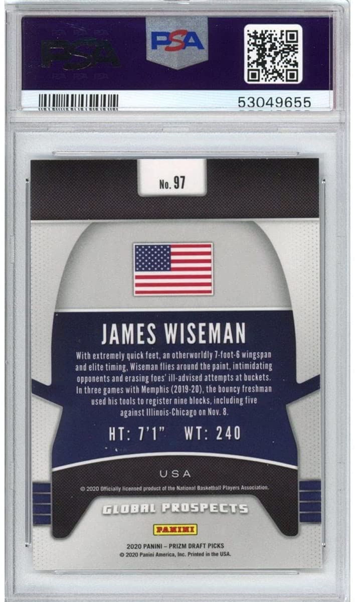 Graded 2020-21 Panini Prizm DP Draft Picks James Wiseman #97 Rookie RC Basketball Card PSA 10 Gem Mint