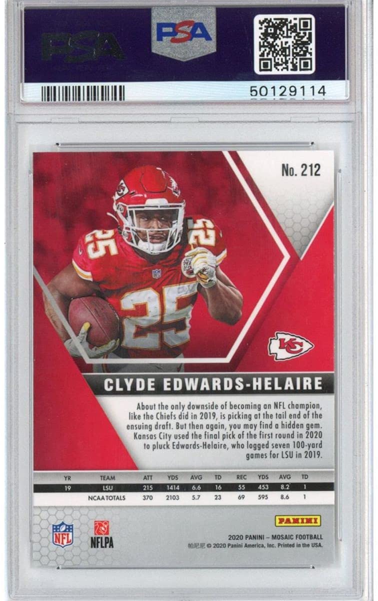 Graded 2020 Panini Mosaic Clyde Edwards-Helaire #212 Rookie RC Football Card PSA 10 Gem Mint