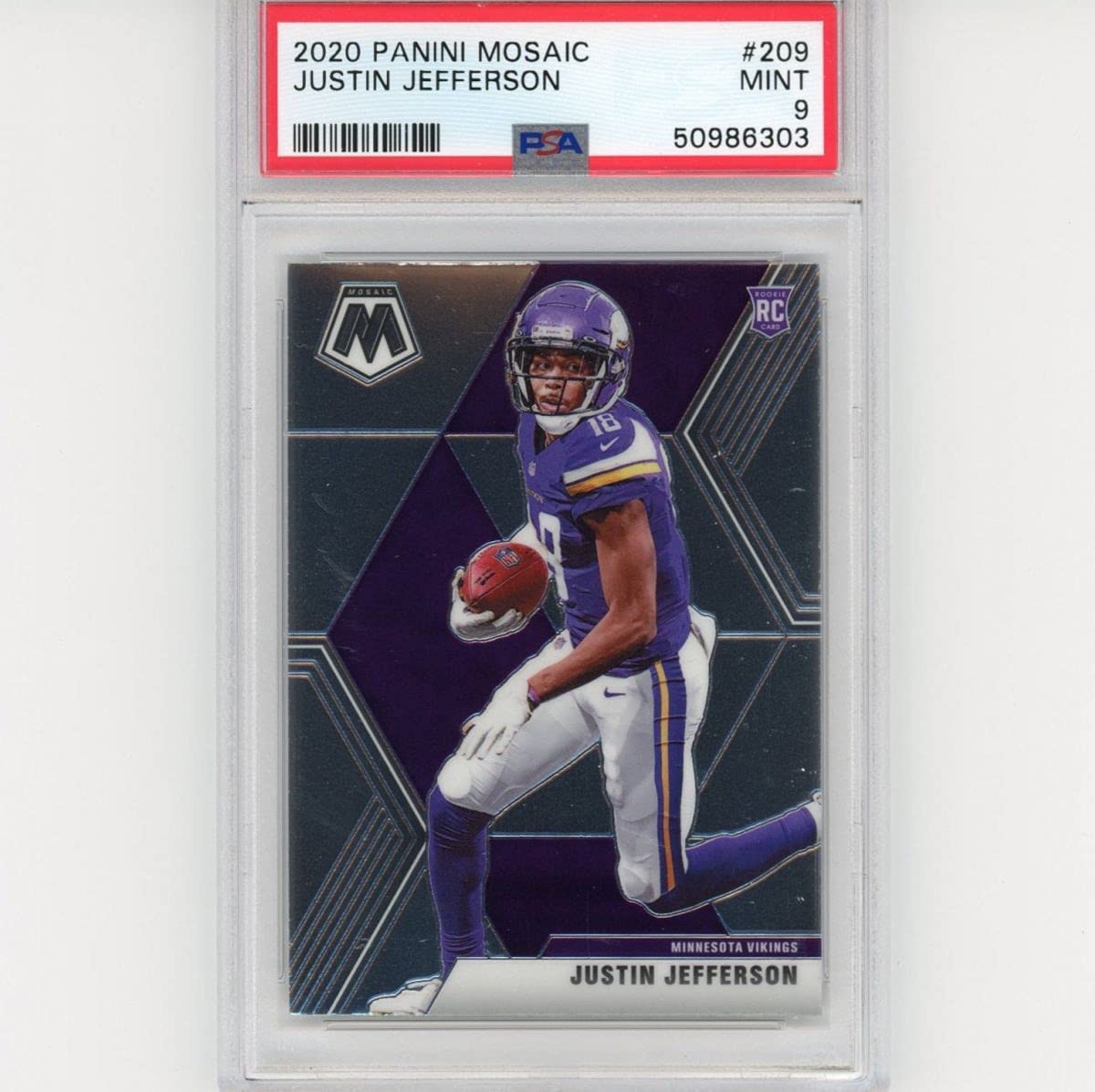 Graded 2020 Panini Mosaic Justin Jefferson #209 Rookie RC Football Card PSA 9 Mint