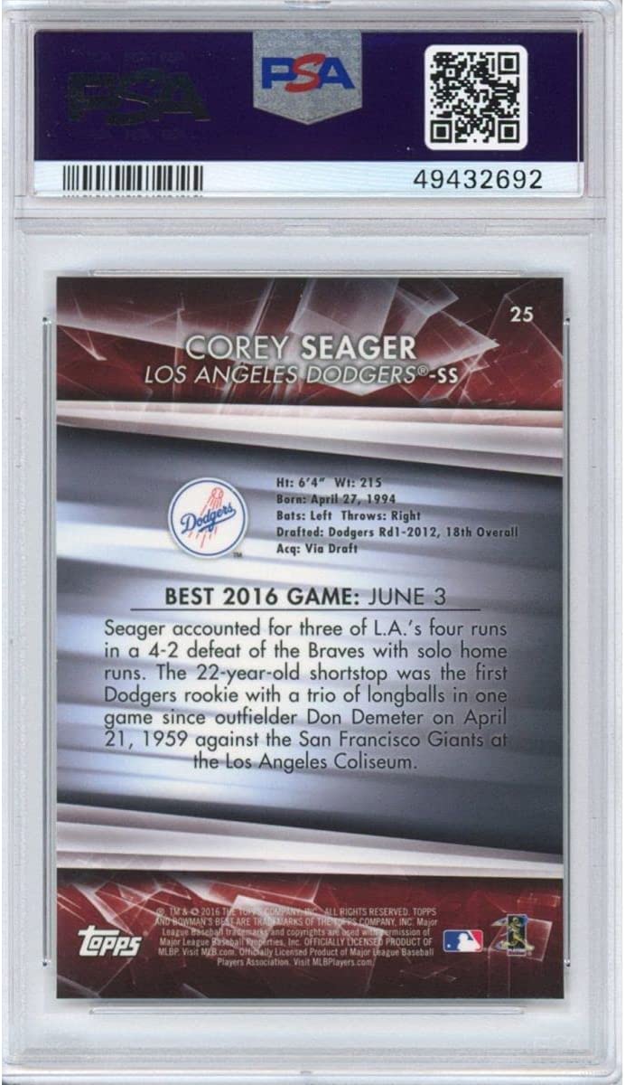 Graded 2016 Topps Bowman's Best Corey Seager #25 Rookie RC Baseball Card PSA 10 Gem Mint