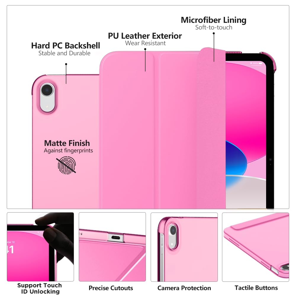 MoKo for iPad (A16) 11th Generation Case 11 Inch 2025, iPad 10th Generation Case 10.9 Inch 2022, Slim Stand Hard PC Translucent Back Shell Smart Cover, Support Touch ID, Auto Wake/Sleep, Navy Blue