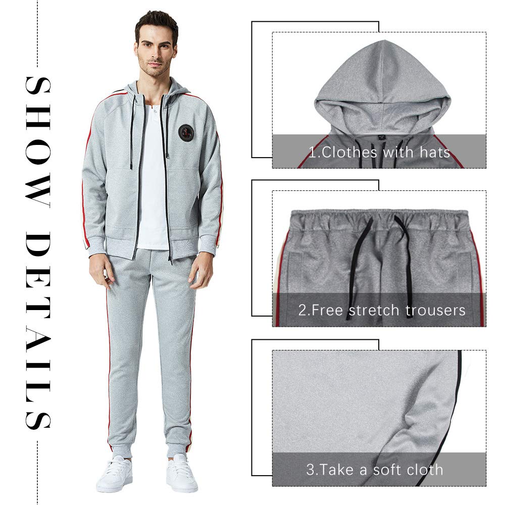 MANTORS Men's Hooded Athletic Tracksuit Full Zip Casual Jogging Gym Sweat Suits