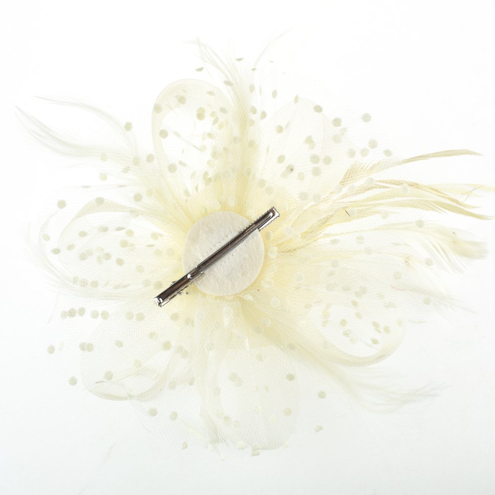 DRESHOW Fascinators Hat Flower Mesh Ribbons Feathers on a Headband and a Clip Tea Party Headwear for Girls and Women