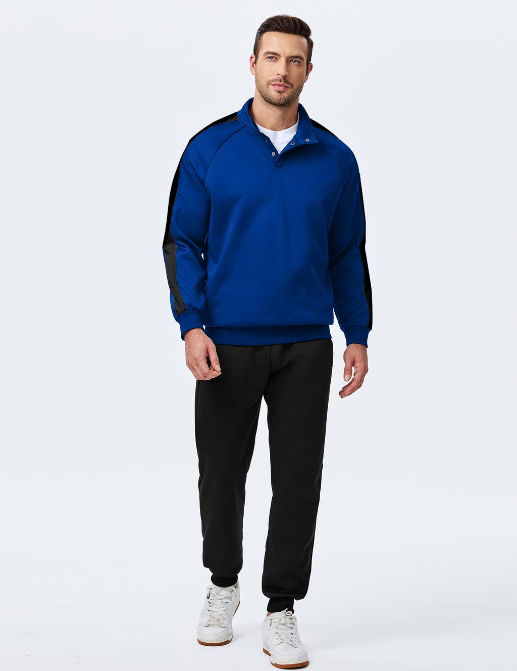 JMIERR Men's 2 Piece Casual Outfits Quarter Button Lightweight Sweatshirt Tracksuit & Joggers Sweatpants Sweatsuit Set