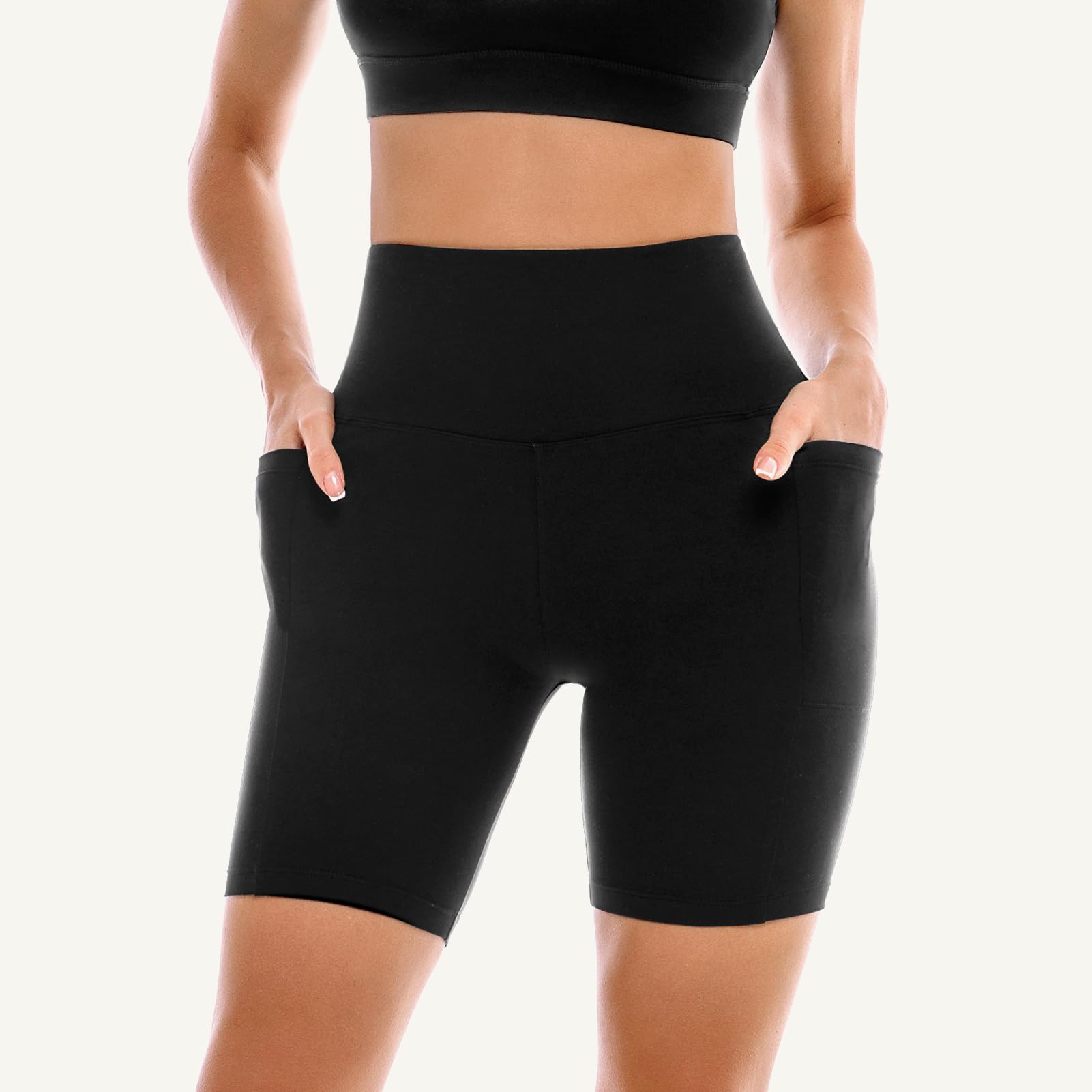 Leafigure 2 Pack Womens Biker Shorts with Pockets, High Waisted Yoga Shorts for Women Running Gym and Workout