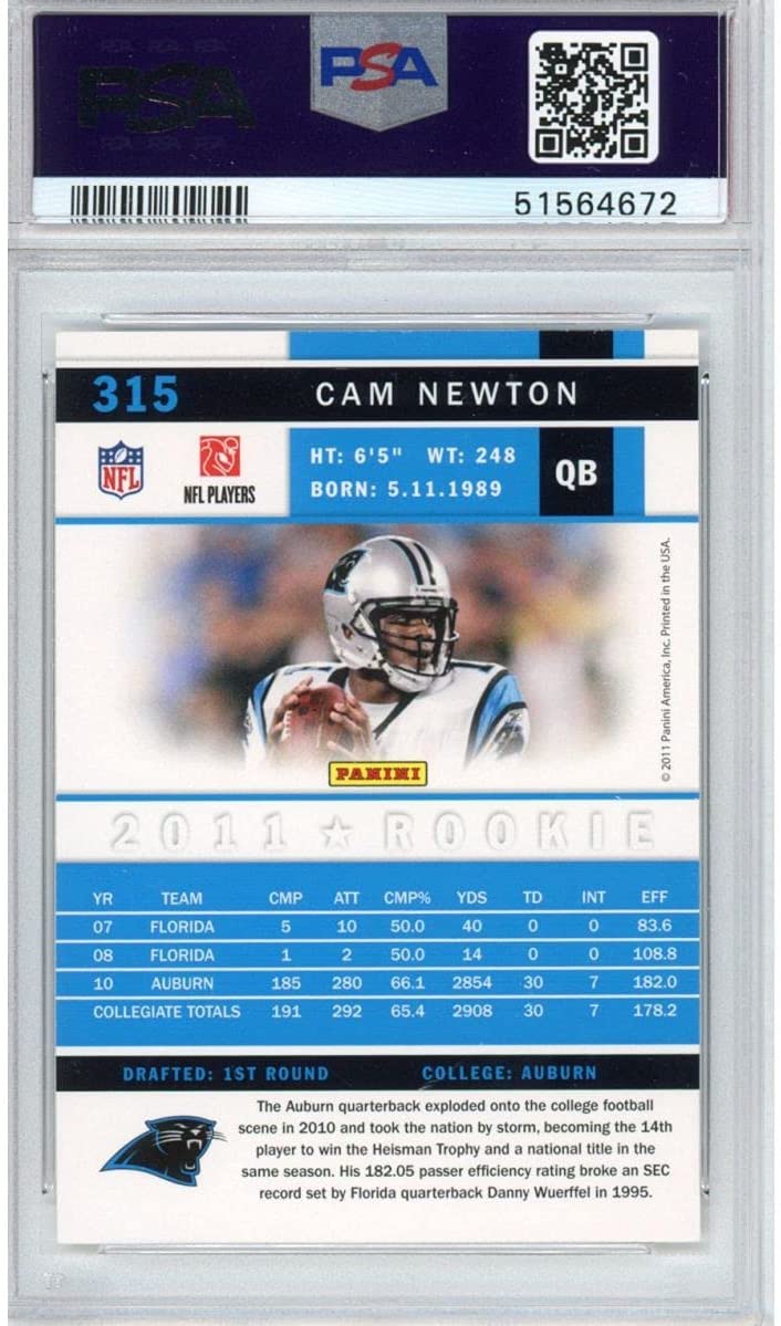 Graded 2011 Score Cam Newton #315 White Jersey Rookie RC Football Card PSA 10 Gem Mint