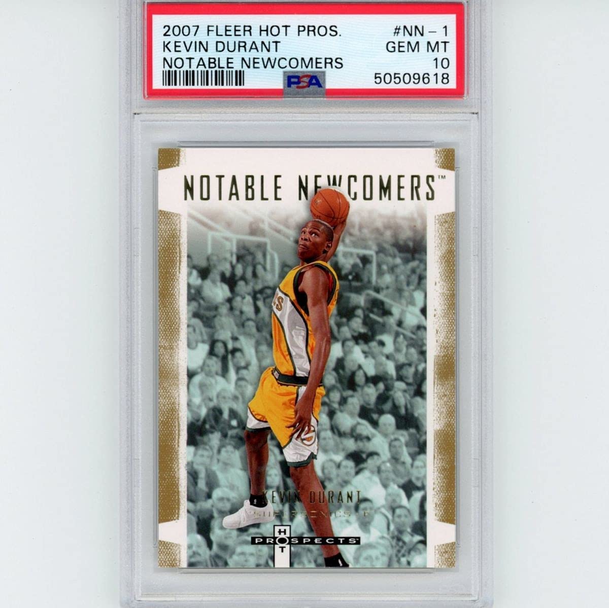 Graded 2007-08 Fleer Hot Prospects Kevin Durant #NN-1 Rookie RC Notable Newcomers Basketball Card PSA 10 Gem Mint