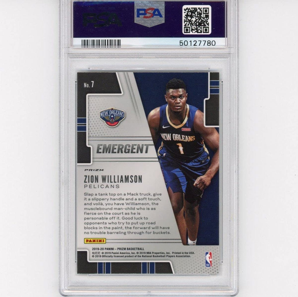 Graded 2019-20 Panini Prizm Zion Williamson #7 Emergent Silver Rookie RC Basketball Card PSA 10 Gem Mint
