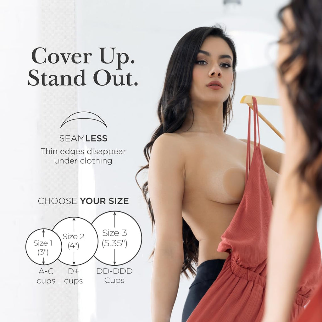 Nippies Nipple Covers for Women - Reusable Sticky Silicone Pasties with Travel Case - Original Circle or Lift Style Available