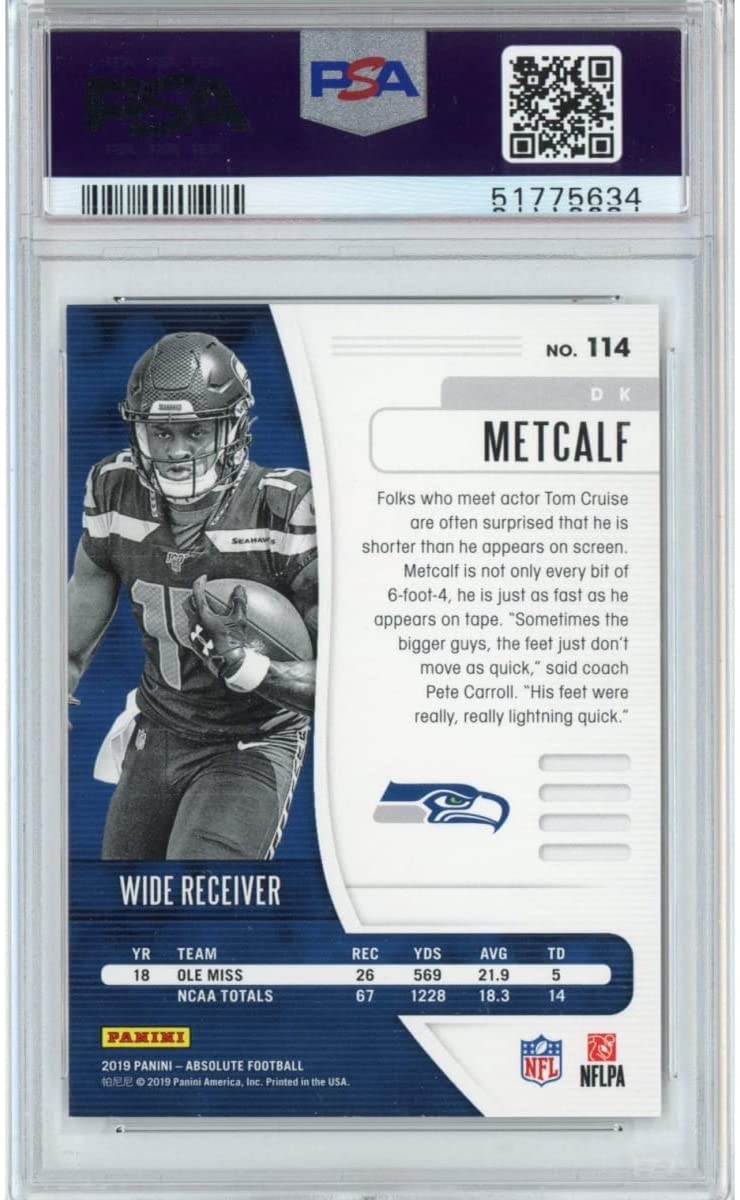 Graded 2019 Panini Absolute DK Metcalf #114 Rookie RC Football Card PSA 10 Gem Mint