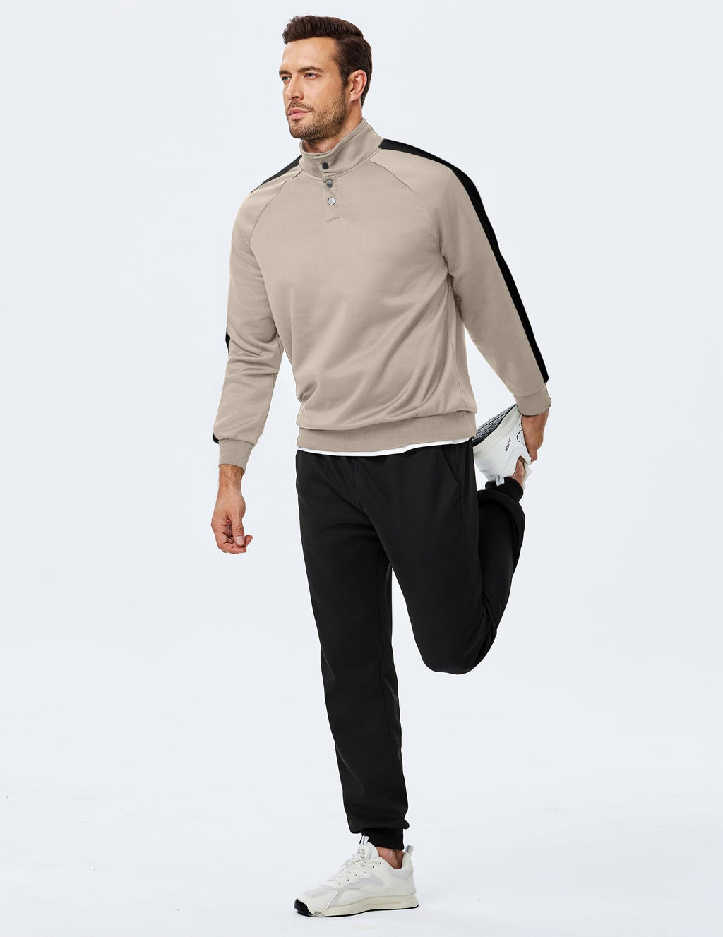JMIERR Men's 2 Piece Casual Outfits Quarter Button Lightweight Sweatshirt Tracksuit & Joggers Sweatpants Sweatsuit Set