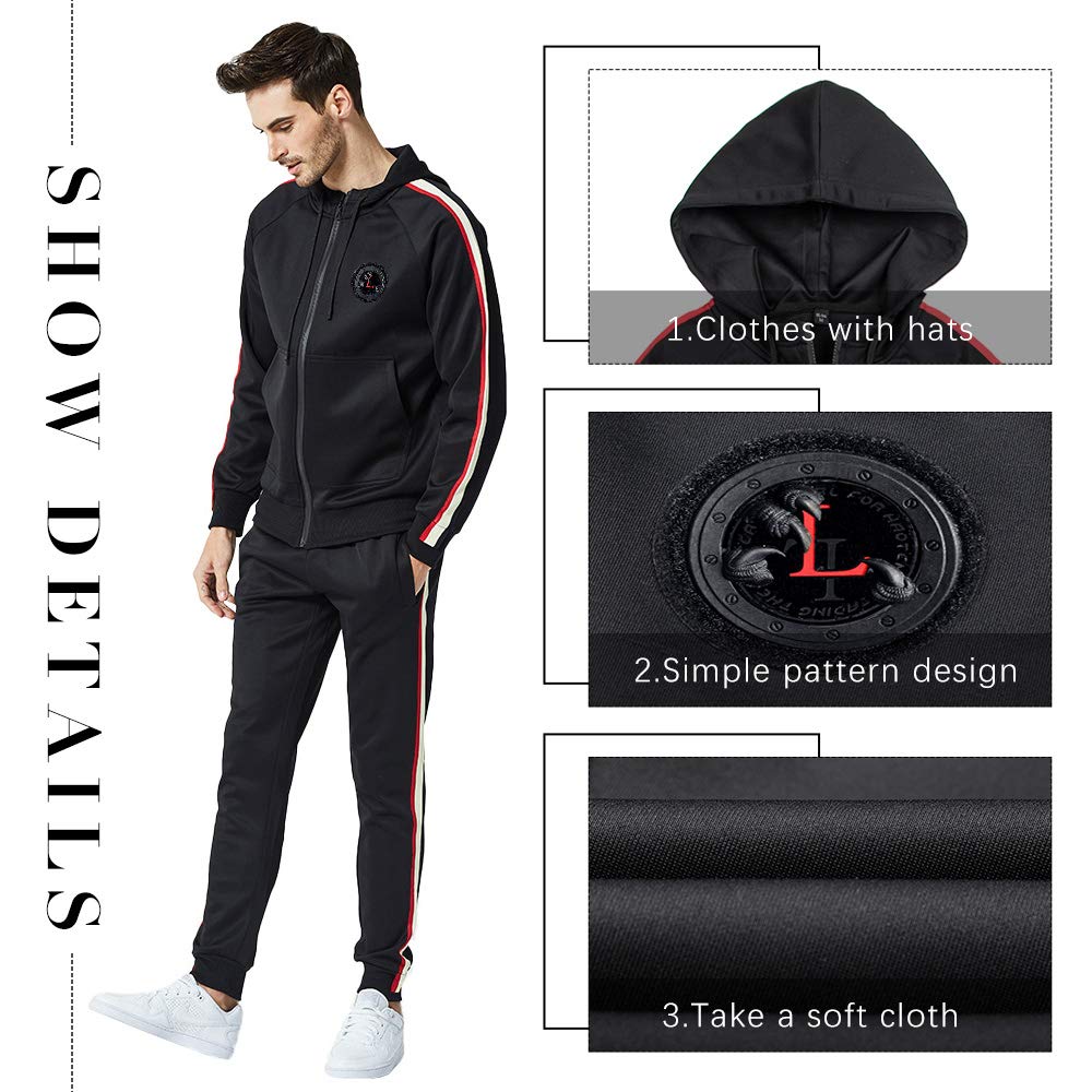 MANTORS Men's Hooded Athletic Tracksuit Full Zip Casual Jogging Gym Sweat Suits