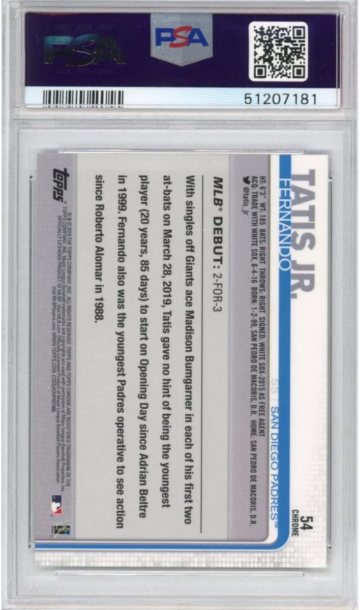 Graded 2019 Topps Chrome Fernando Tatis Jr #54 Update Rookie RC Baseball Card PSA 10 Gem Mint
