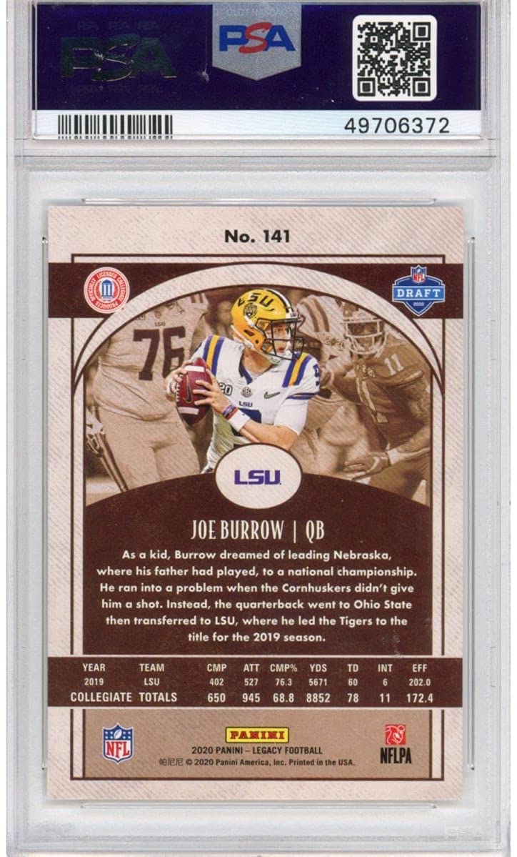 Graded 2020 Panini Legacy Joe Burrow #141 Rookie RC Football Card PSA 10 Gem Mint