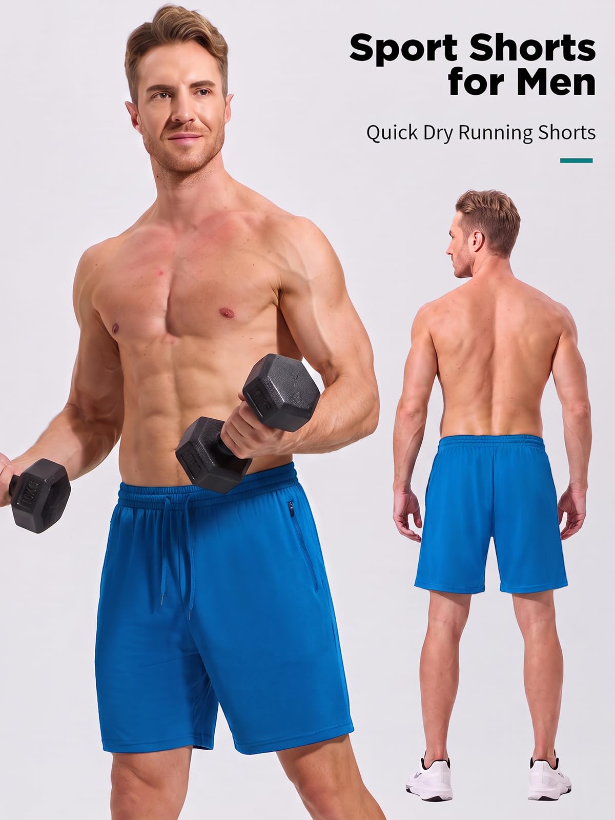 Cimic 5 Pack Mens Athletic Shorts Quick Dry Gym Running Workout Basketball Shorts for Men with Zippered Pockets D3010 Blue 2XL