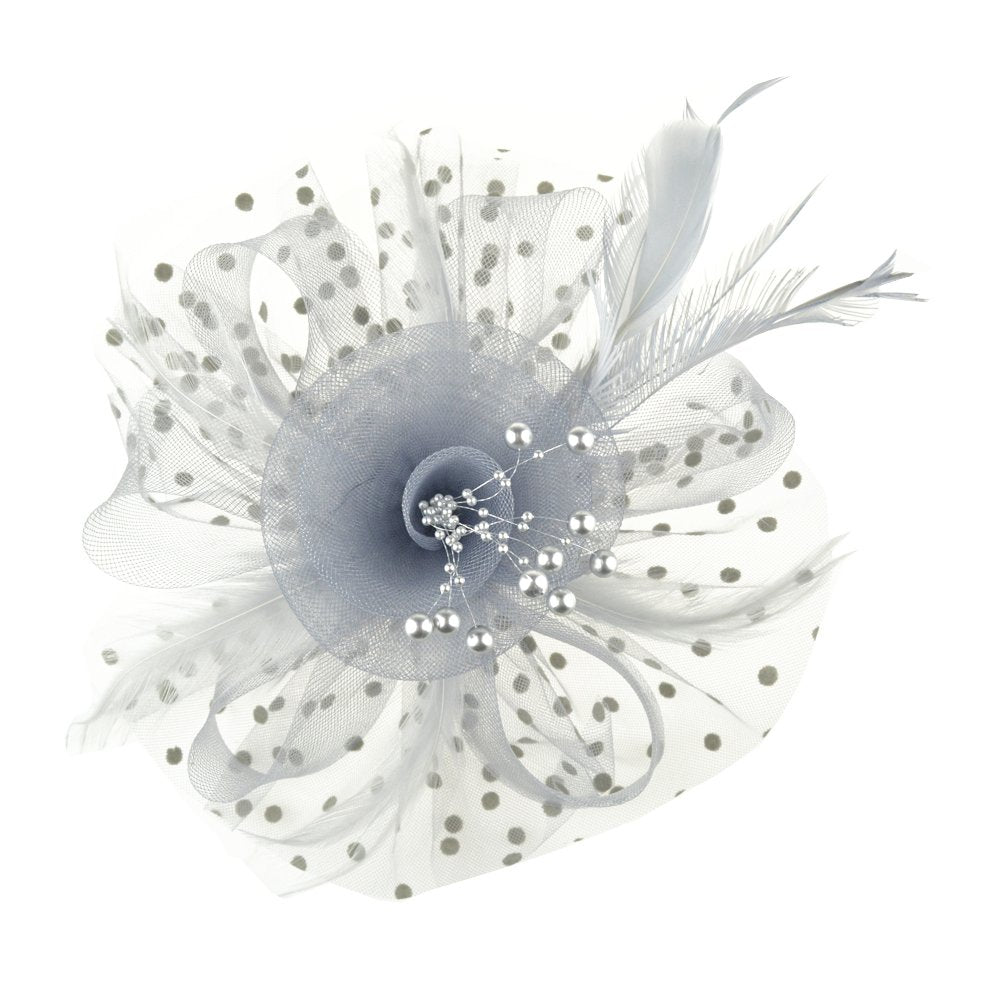DRESHOW Fascinators Hat Flower Mesh Ribbons Feathers on a Headband and a Clip Tea Party Headwear for Girls and Women