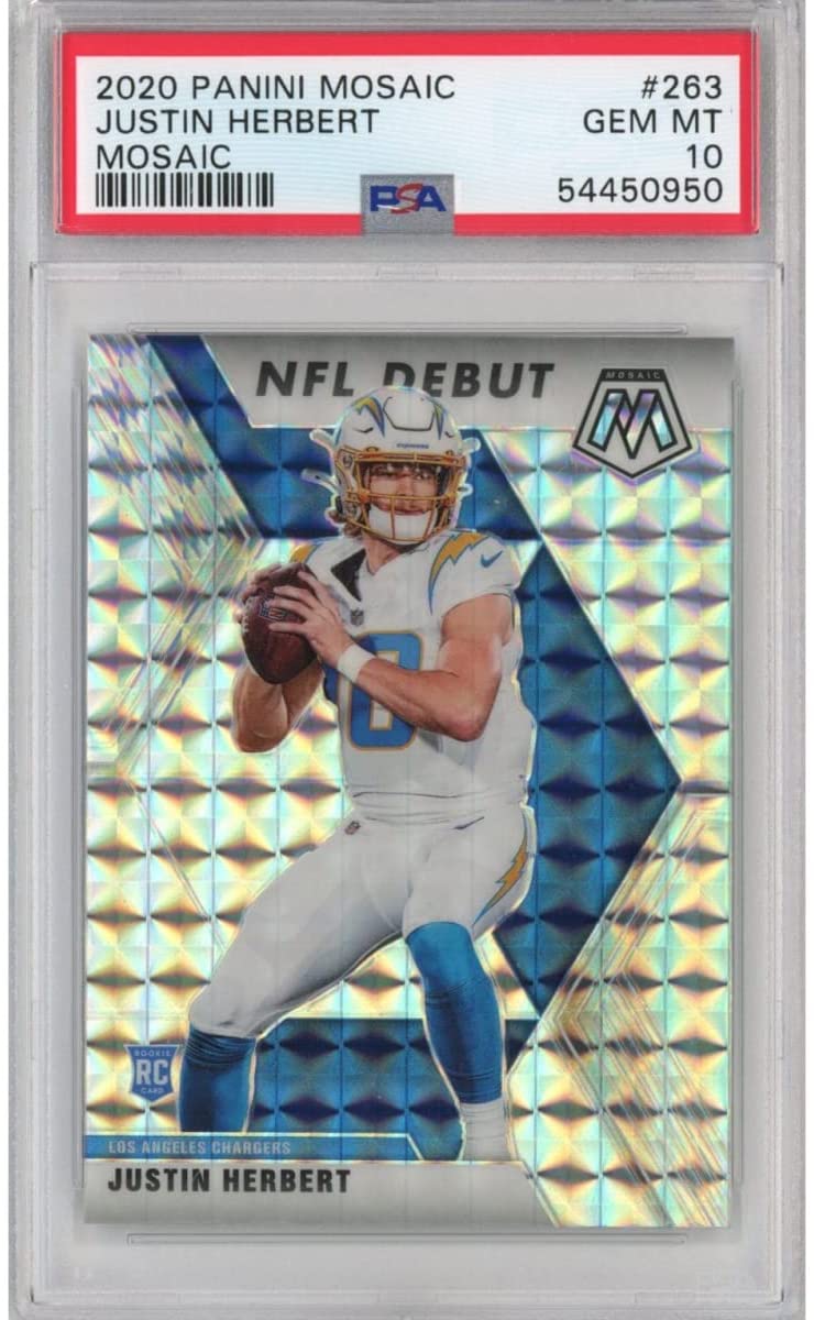 Graded 2020 Panini Mosaic Justin Herbert #263 Mosaic Rookie RC Football Card PSA 10 Gem Mint