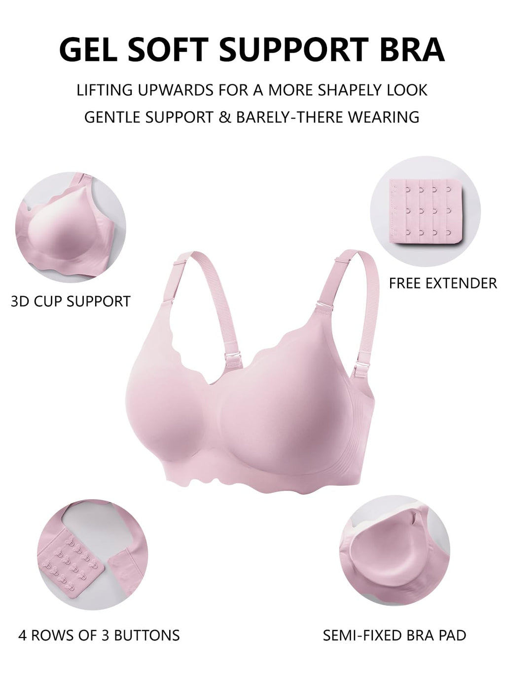 COCOMARTS Jelly Bras for Women No Underwire Scalloped Push Up Wireless Bralettes Seamless Soft Comfort Everyday Tshirt Bra