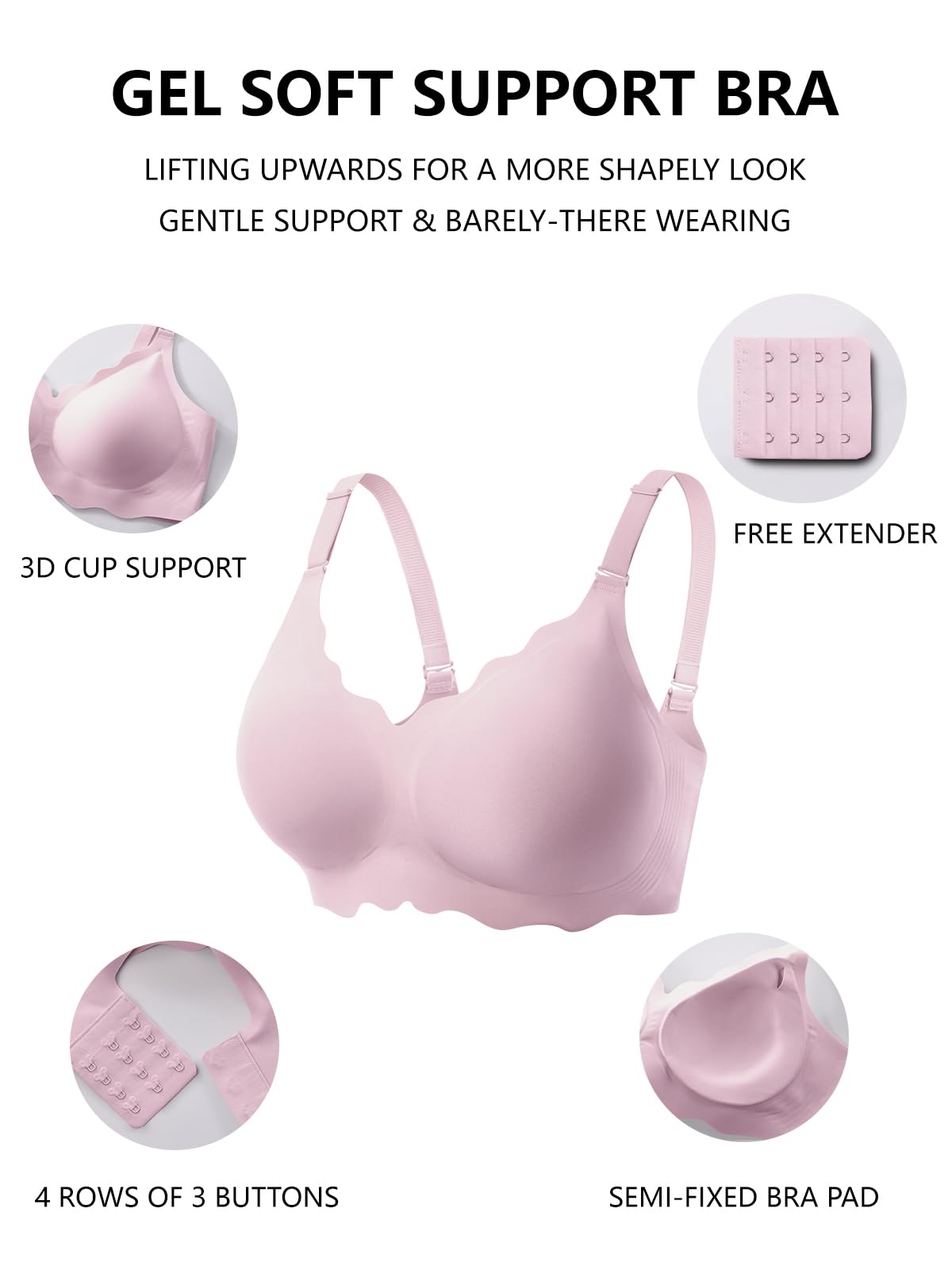 COCOMARTS Jelly Bras for Women No Underwire Scalloped Push Up Wireless Bralettes Seamless Soft Comfort Everyday Tshirt Bra