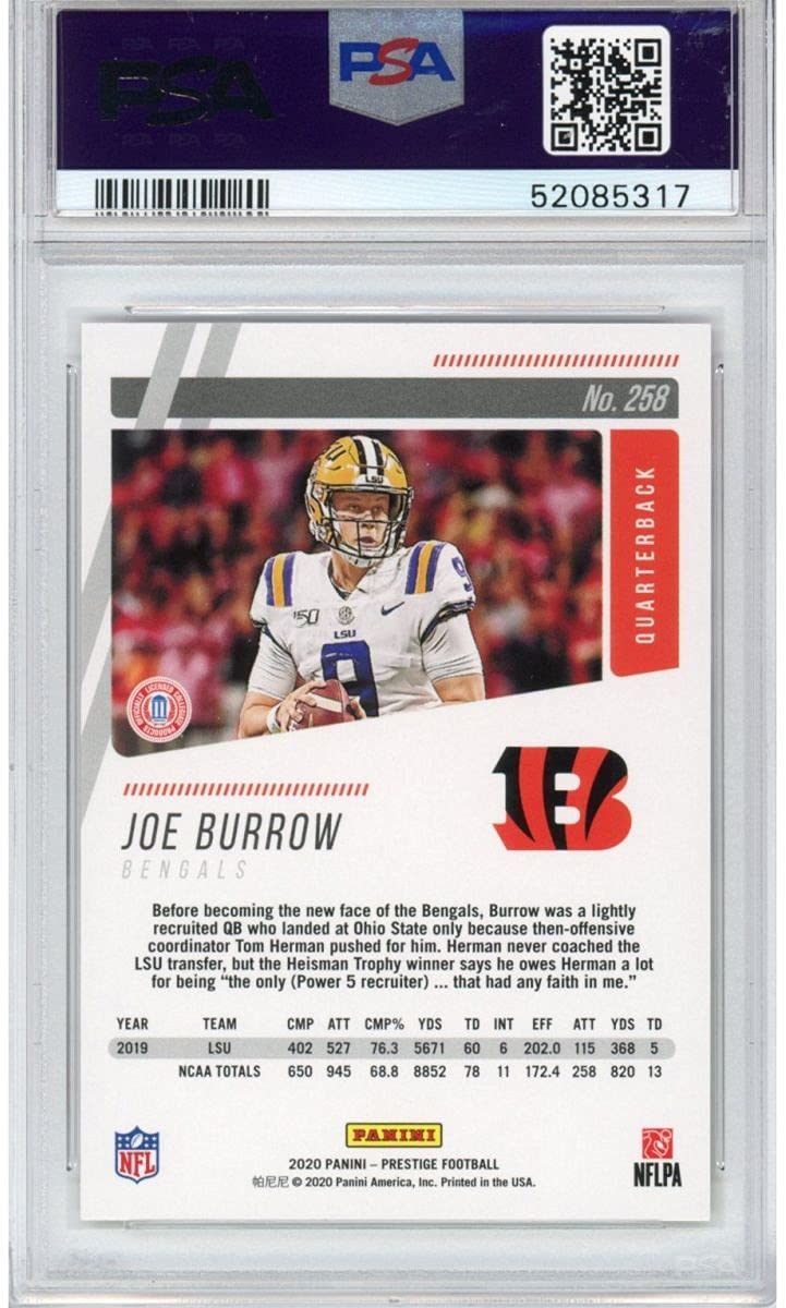 Graded 2020 Panini Prestige Joe Burrow #258 Rookie RC Football Card PSA 10 Gem Mint