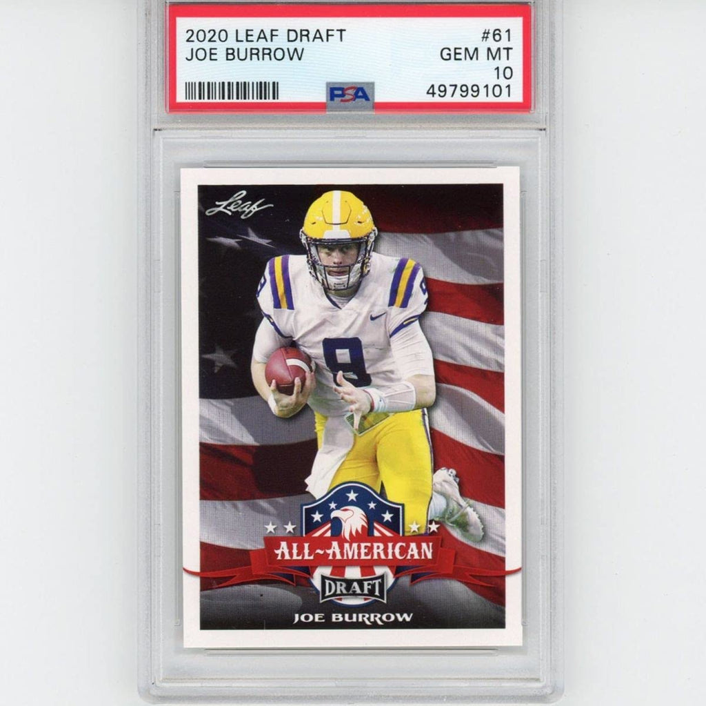 Graded 2020 Leaf Draft Joe Burrow #61 All-American Rookie RC Football Card PSA 10 Gem Mint