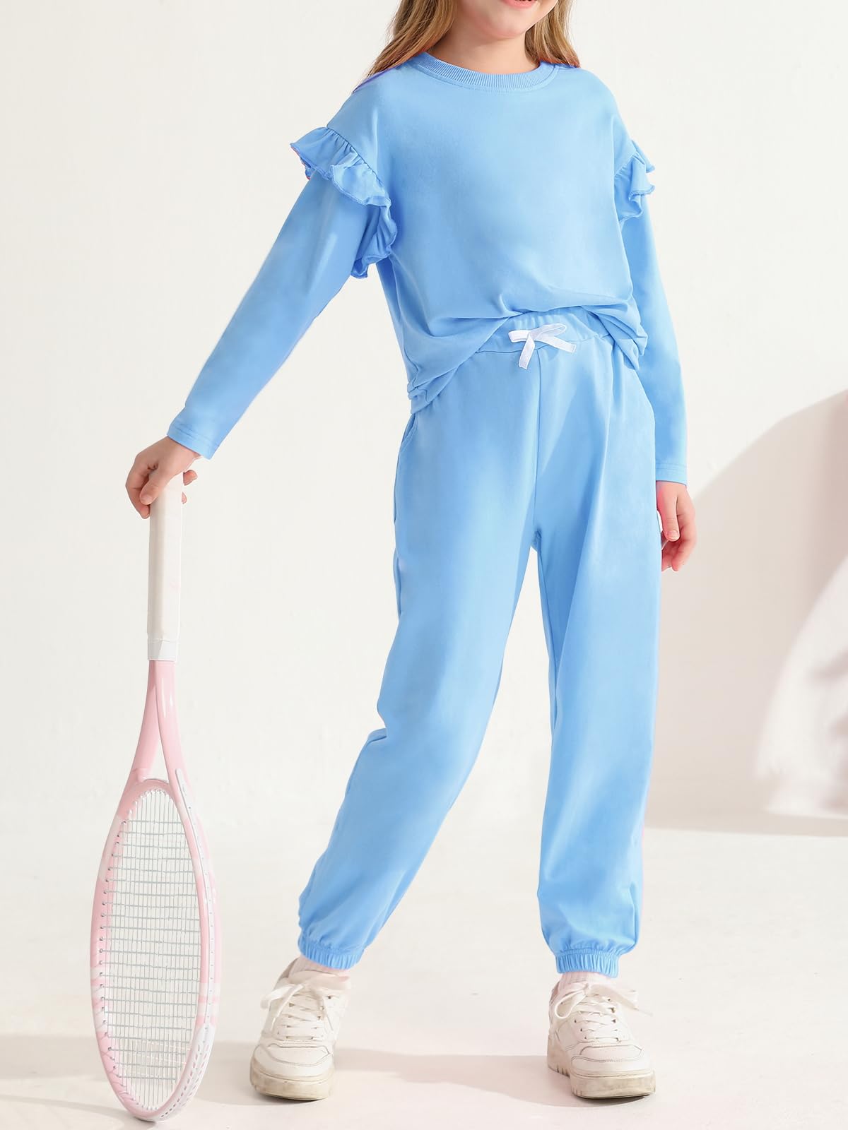 Valcatch Girls Sweatsuit 2 Piece Outfit Cute Ruffle Sweatshirt and Sweatpants Kids Tracksuit Jogger Set Fall Winter Clothes