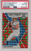 Graded 2020 Panini Mosaic Justin Herbert #263 Reactive Green Rookie RC Football Card PSA 10 Gem Mint
