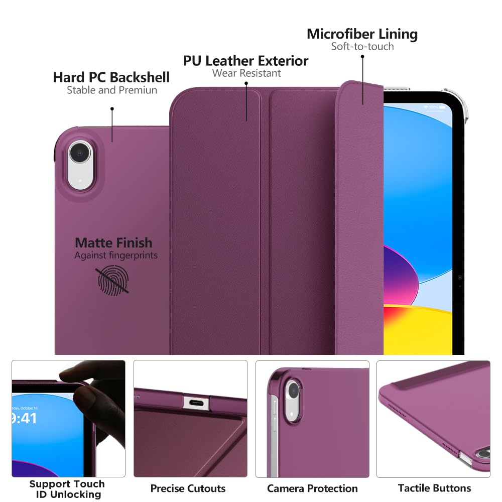 MoKo for iPad (A16) 11th Generation Case 11 Inch 2025, iPad 10th Generation Case 10.9 Inch 2022, Slim Stand Hard PC Translucent Back Shell Smart Cover, Support Touch ID, Auto Wake/Sleep, Navy Blue