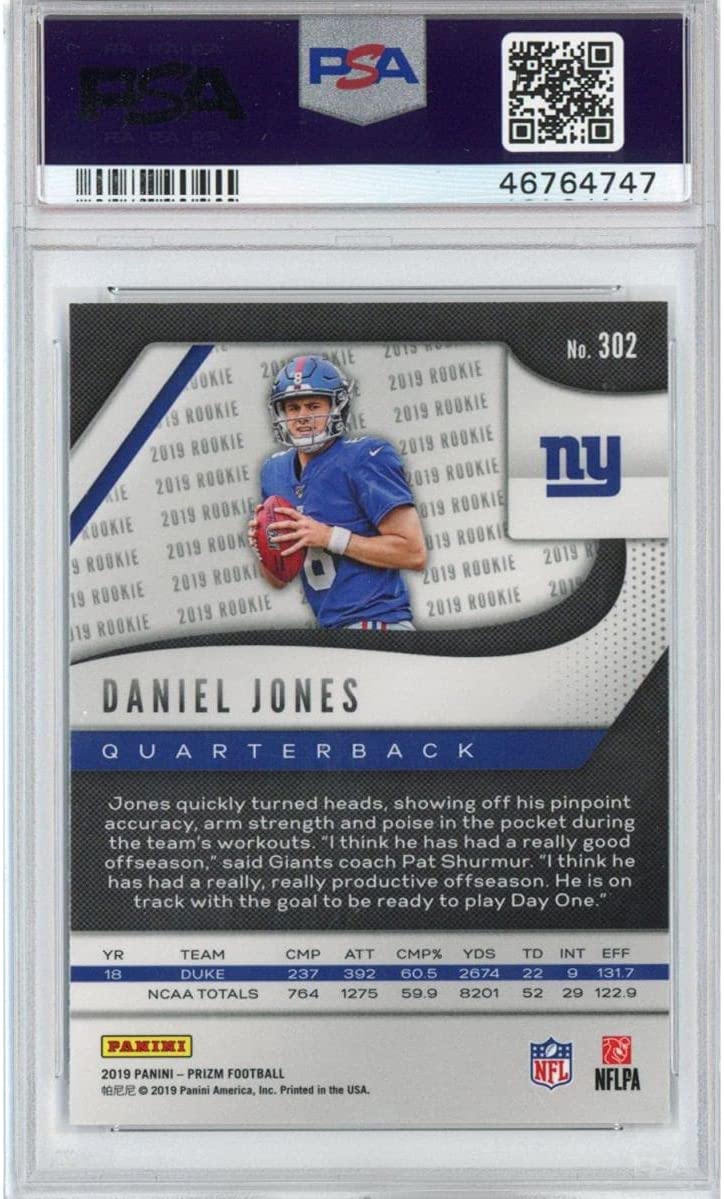 Graded 2019 Panini Prizm Daniel Jones #302 Rookie RC Football Card PSA 10 Gem Mint