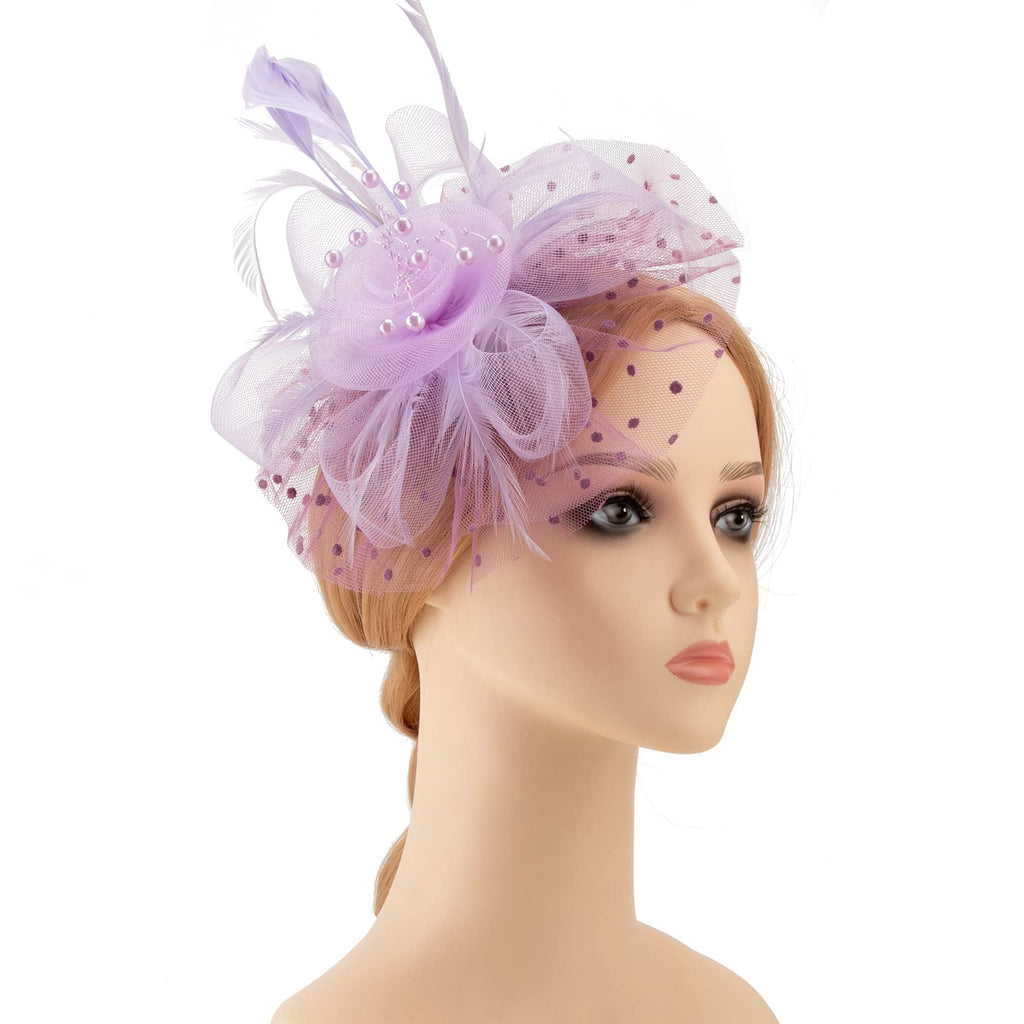 DRESHOW Fascinators Hat Flower Mesh Ribbons Feathers on a Headband and a Clip Tea Party Headwear for Girls and Women