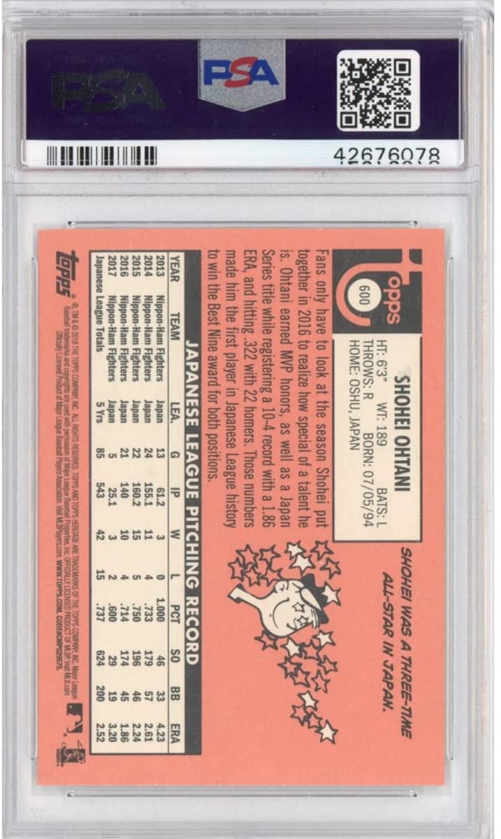 Graded 2018 Topps Heritage Shohei Ohtani #600 Rookie RC Baseball Card PSA 10 Gem Mint