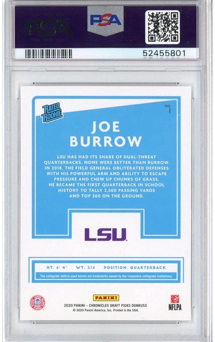 Graded 2020 Panini Chronicles Draft Picks Joe Burrow #1 Donruss Rookie RC Football Card PSA 10 Gem Mint